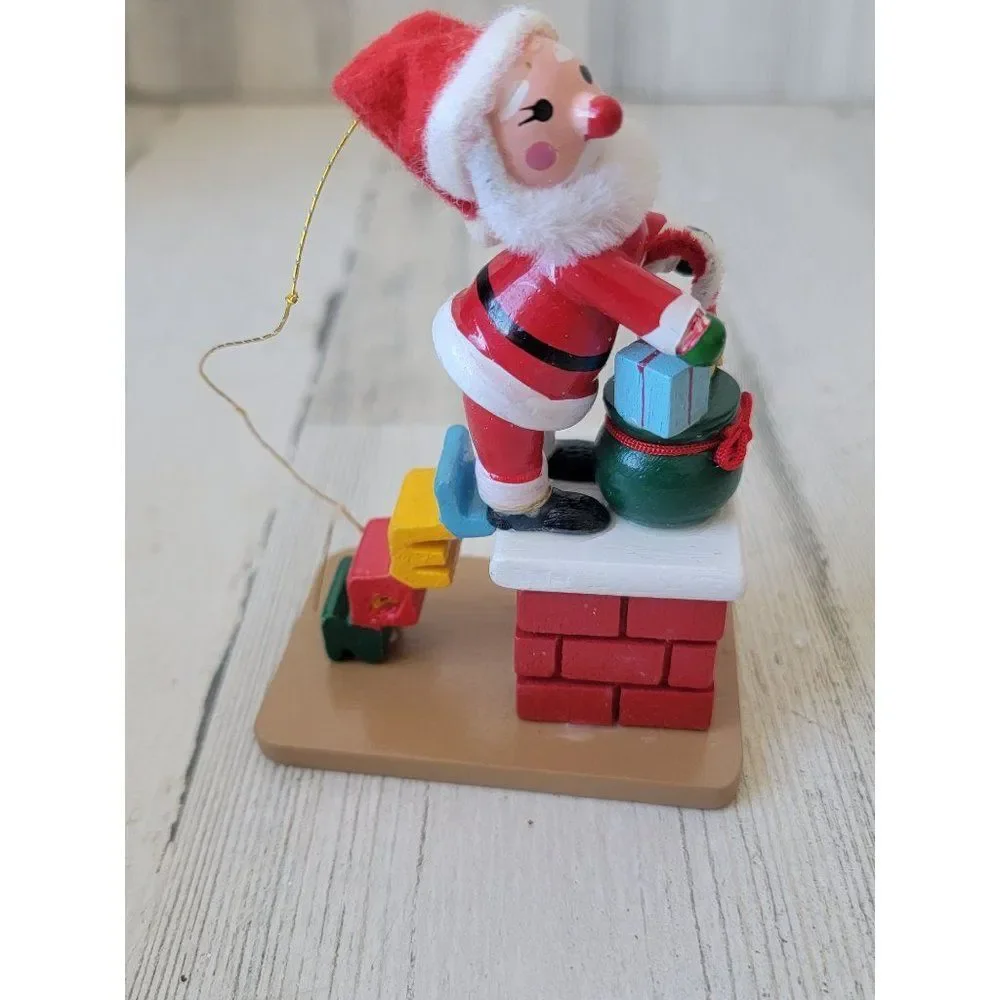 Vintage wooden homemade Noel Santa Claus chimney gift ornament‎ Xmas
